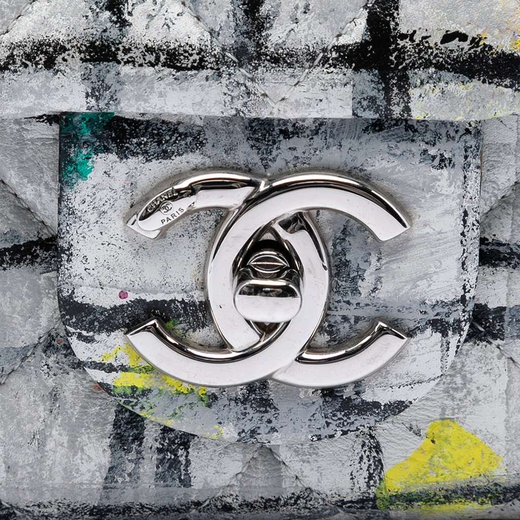 Chanel Medium Calfskin Hand Painted Graffiti Flap White Leather Very good condition - Box View