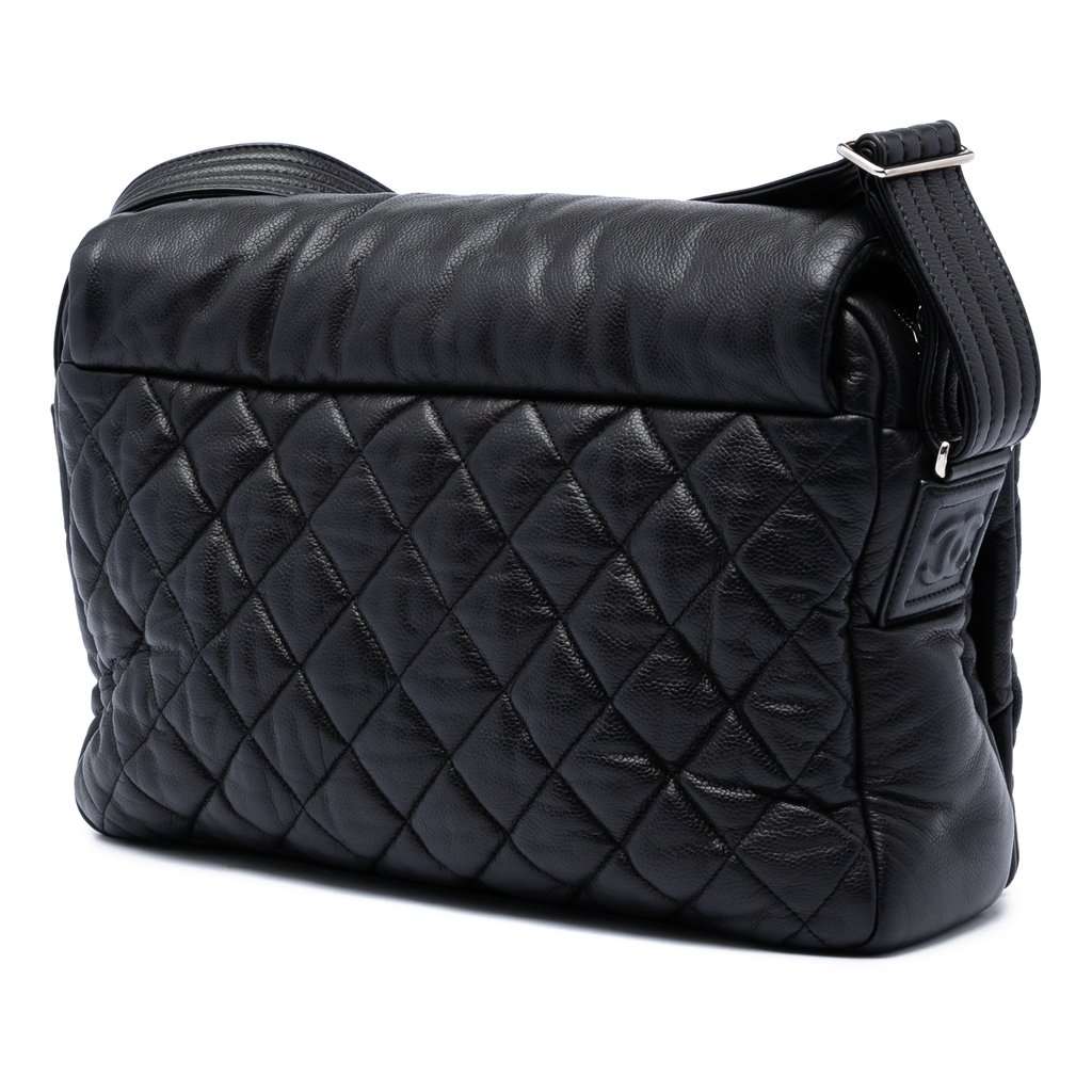 Chanel Large Quilted Caviar Coco Cocoon Messenger Bag Black Leather Very good condition - Back View