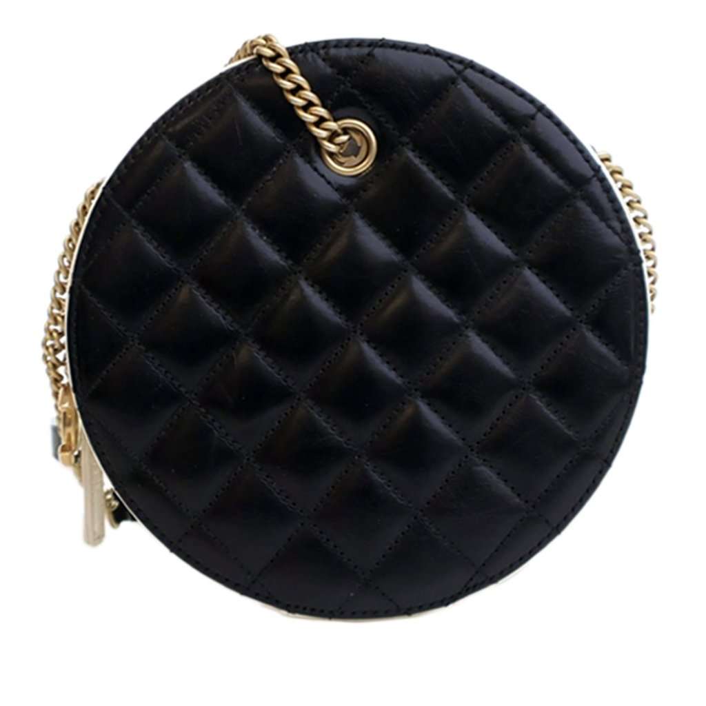 Chanel Crumpled Calfskin En Vogue Round Bag Black Leather Very good condition - Back View