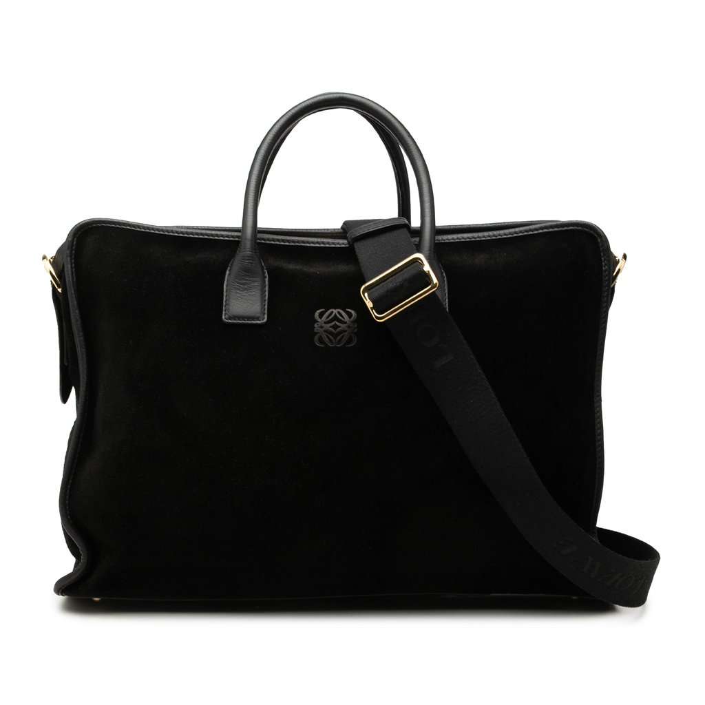 LOEWE Suede Amazona Business Bag Black Leather Very good - Front View