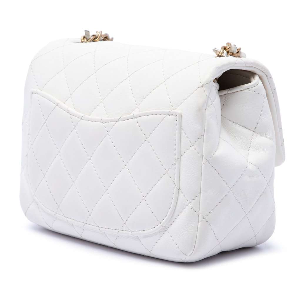 Chanel Mini Square Lambskin Romance Single Flap White Leather Very good - Back View