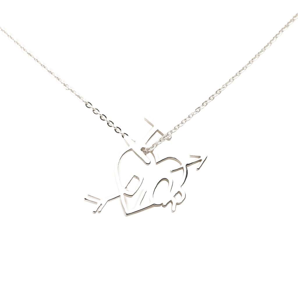 Dior Brass I Love Dior Heart and Arrow Pendant Necklace Silver Metal Very good - Back View