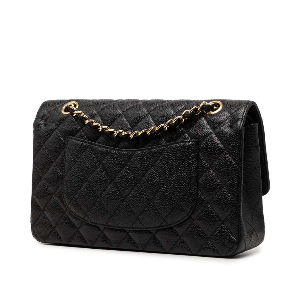 Chanel Medium Classic Caviar Double Flap Black Leather Very good condition - Back View