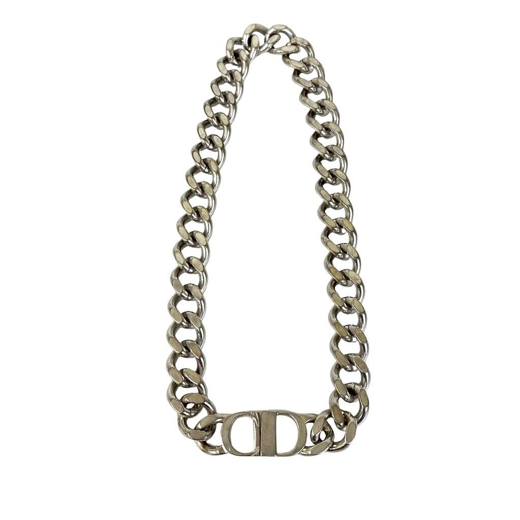 Dior Silver Plated CD Logo Chain Link Necklace Silver Metal Very good condition - Back View
