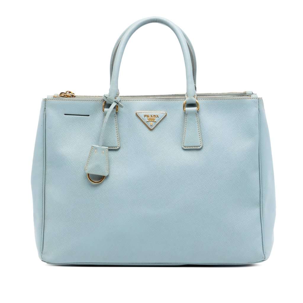 Prada Large Saffiano Lux Galleria Double Zip Satchel Blue Leather Very good condition - Front View