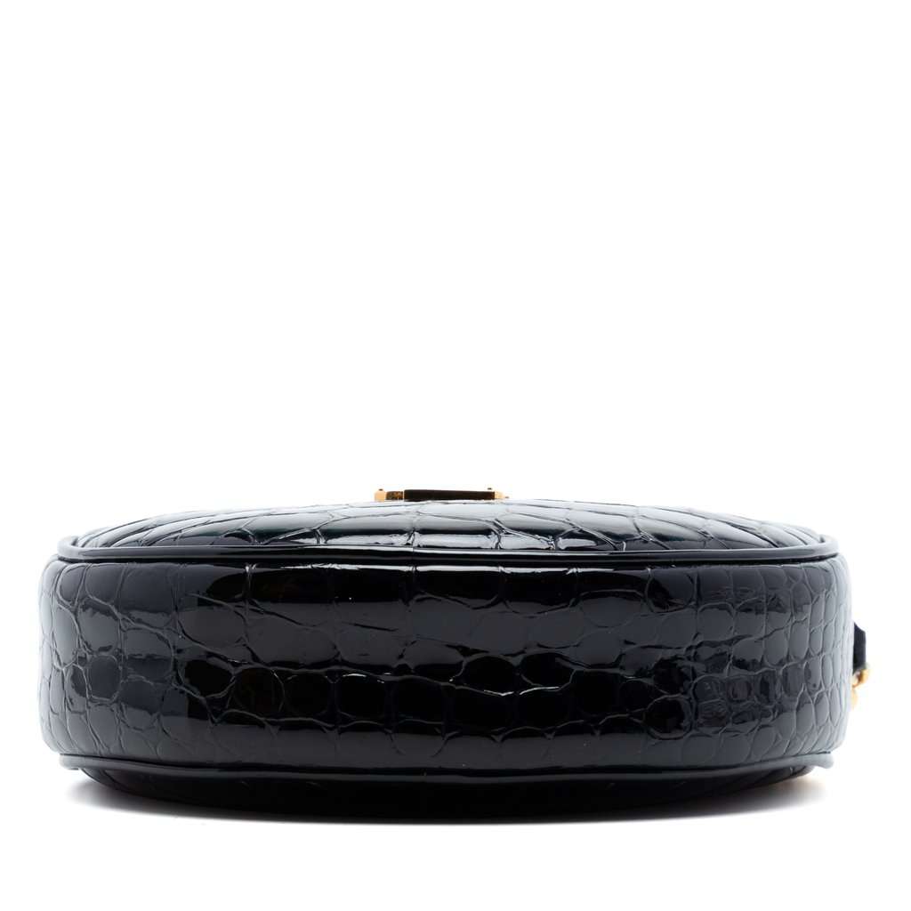 Saint Laurent Croc Embossed Patent Round Vinyle Camera Bag Black Leather Very good condition - Inside View