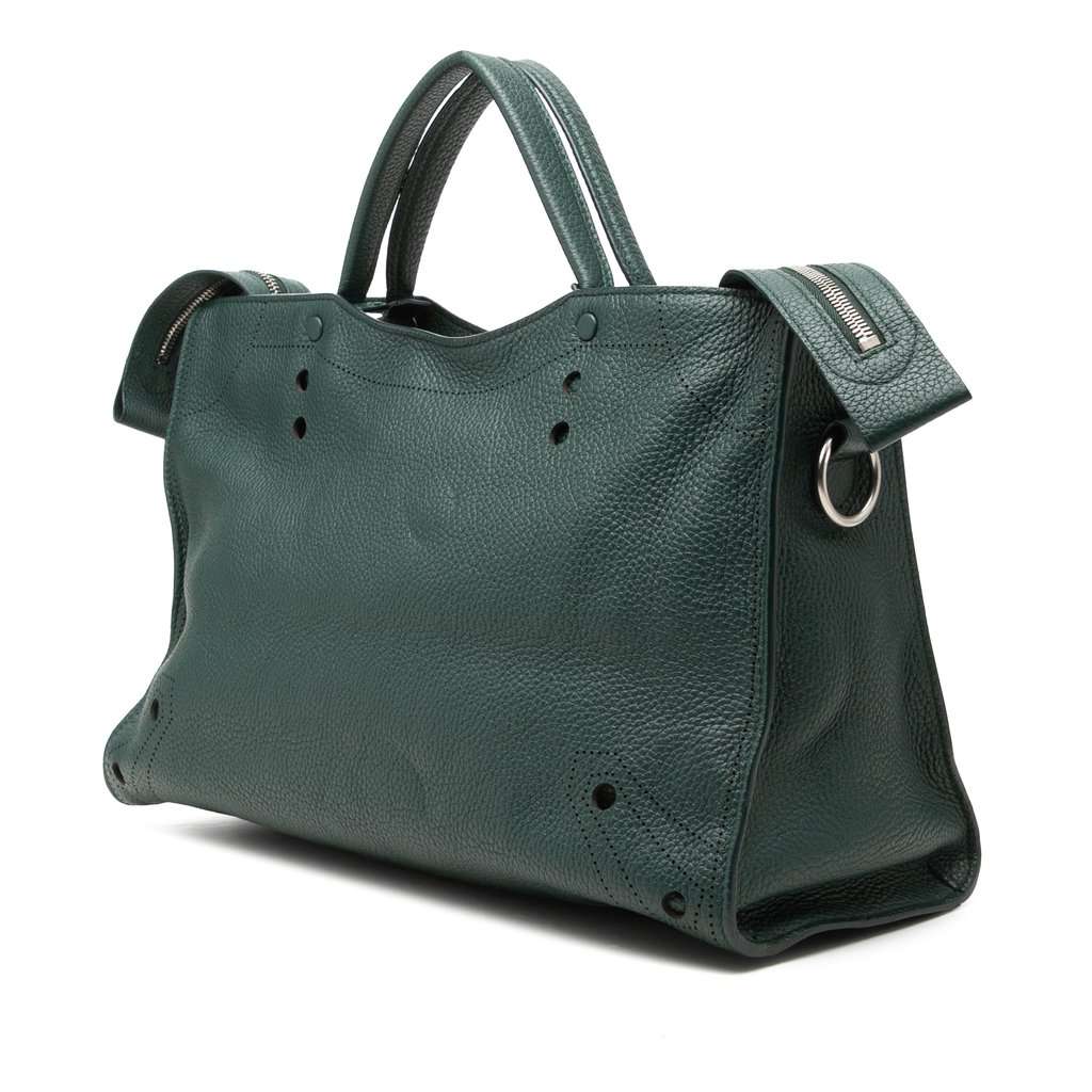 Balenciaga Calfskin Motocross Blackout City Satchel Green Leather Very good - Back View