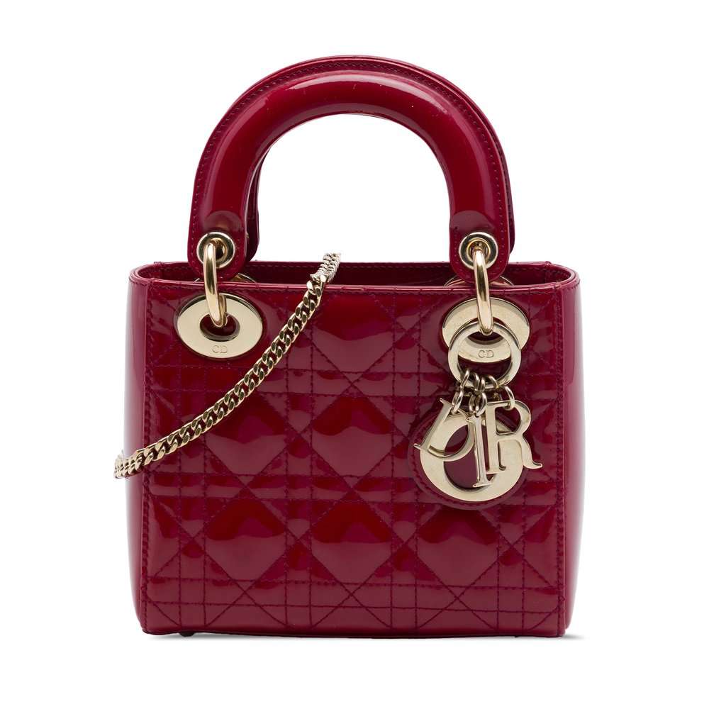 Dior Mini Patent Cannage Lady Dior Red Leather Very good - Front View
