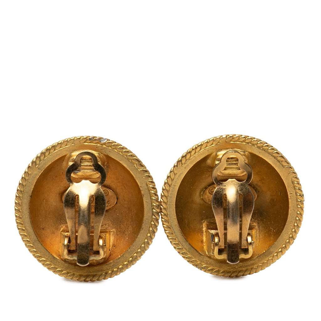 Chanel CC Gold Plated Round Clip On Earrings Gold Metal Very good condition - Back View