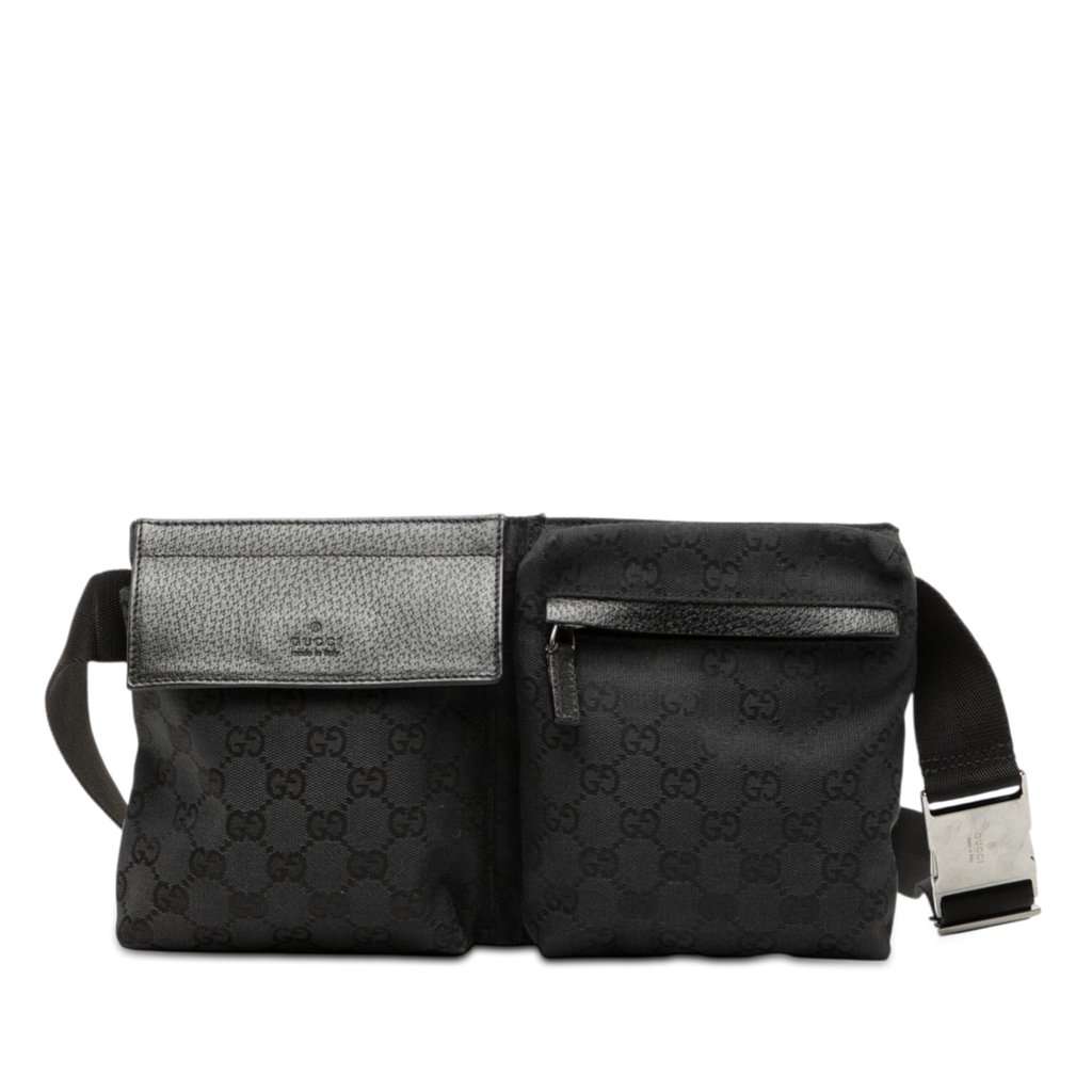 Gucci GG Canvas Double Pocket Belt Bag Black Very good condition - Front View