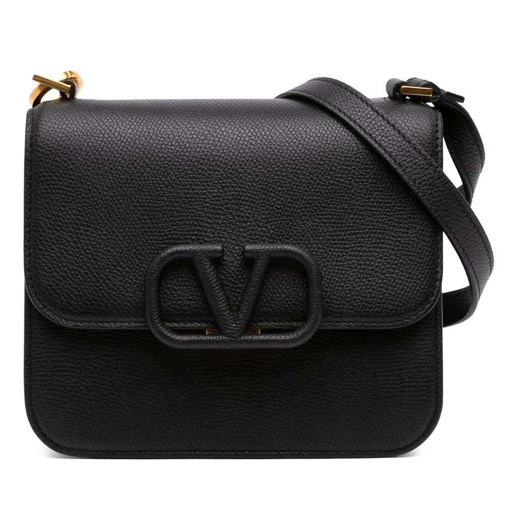 Valentino Small Grained Calfskin VSling Crossbody Black Leather Very good - Front View