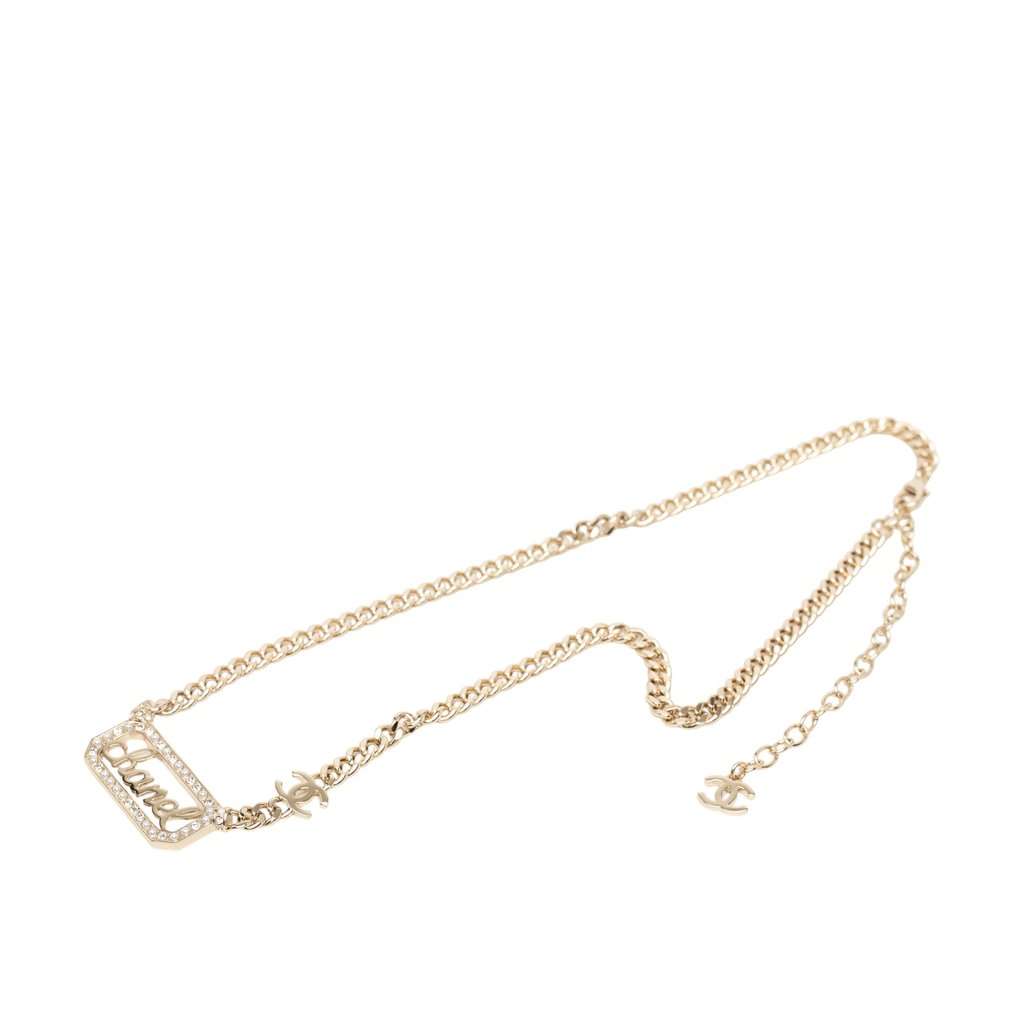 Chanel CC Gold Plated Strass Logo Choker Necklace Gold Metal Very good condition - Front View