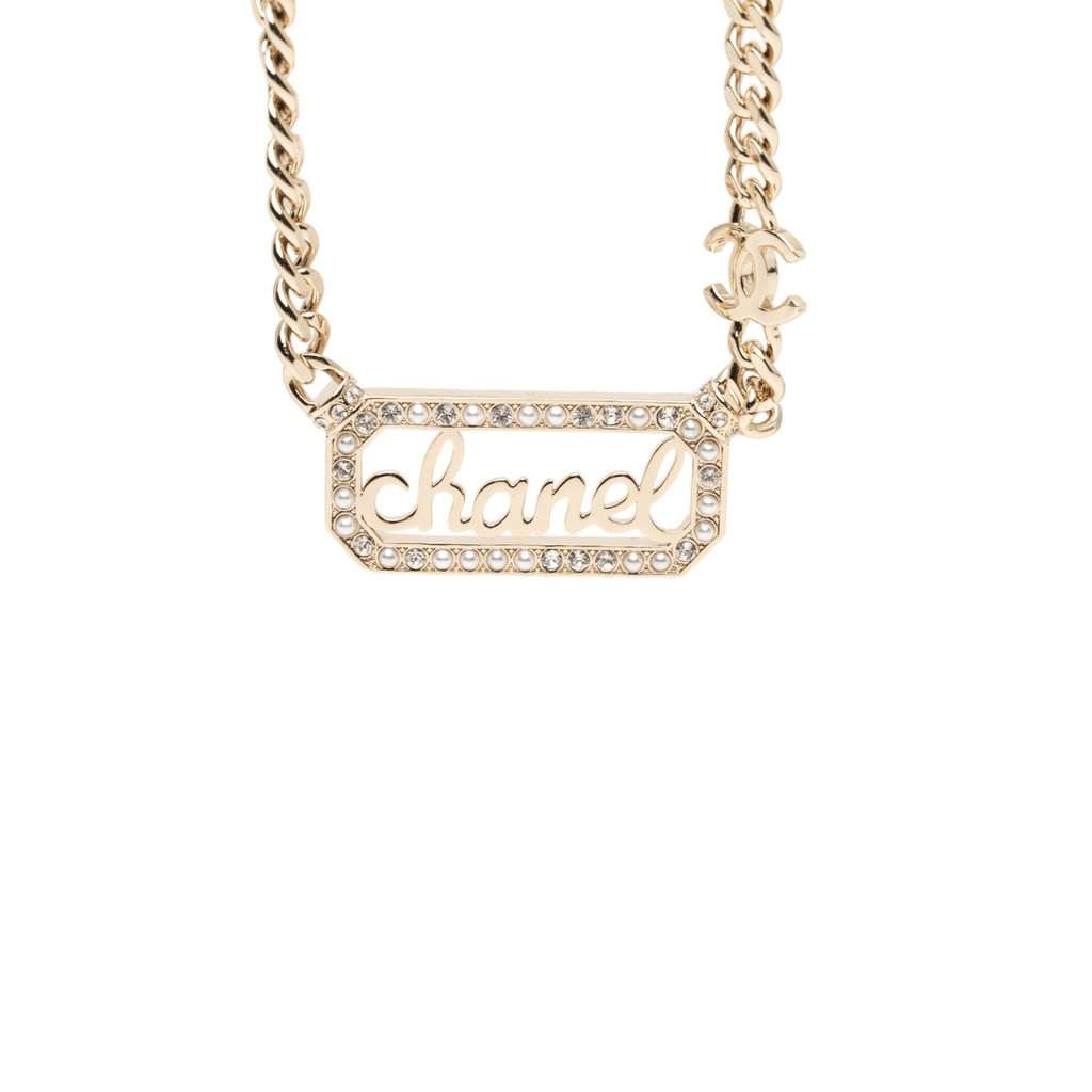 Chanel CC Gold Plated Strass Logo Choker Necklace Gold Metal Very good condition - Back View