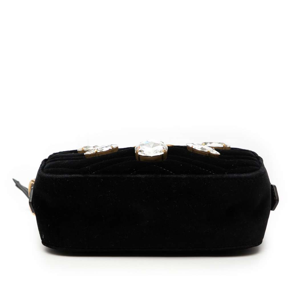 Gucci Mini GG Marmont Crystal Embellished Matelasse Velvet Crossbody Black Very good condition - Inside View