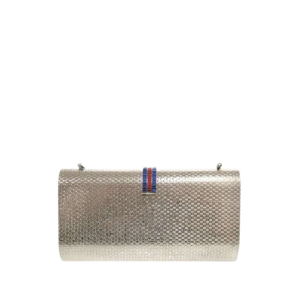 Gucci Brass Crystal Web Buckle Chain Shoulder Bag Silver Metal Very good condition - Back View