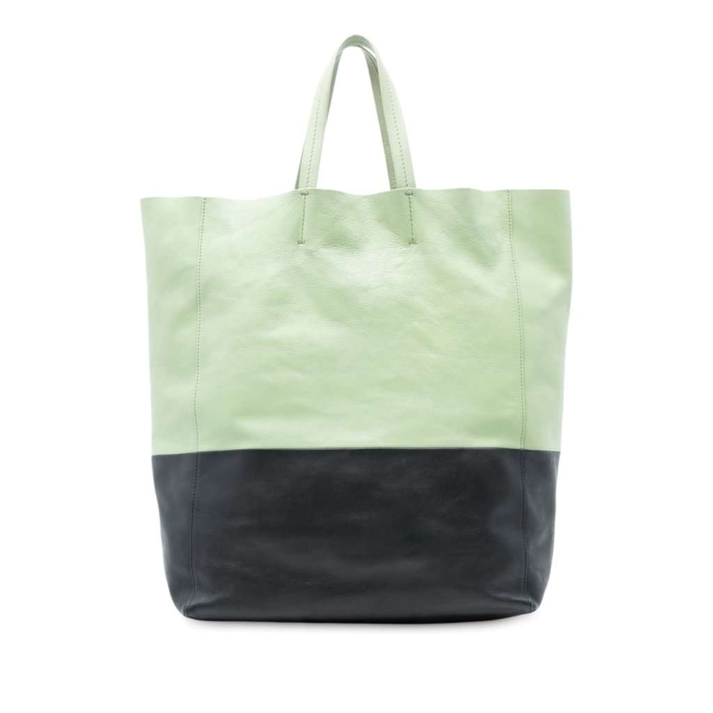 Celine Bicolor Leather Vertical Cabas Tote Green Leather Very good condition - Front View