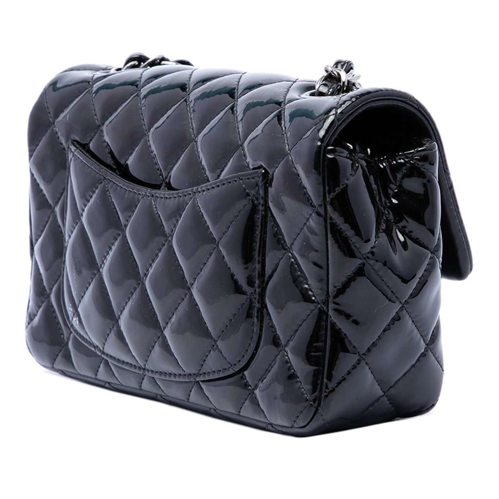 Chanel Mini Rectangular Classic Patent Single Flap Black Leather Very good - Back View