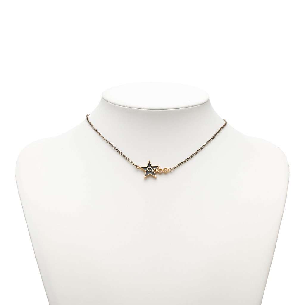Chanel CC Gold Plated Enamel Coco Star Pendant Necklace Gold Metal Very good condition - Box View