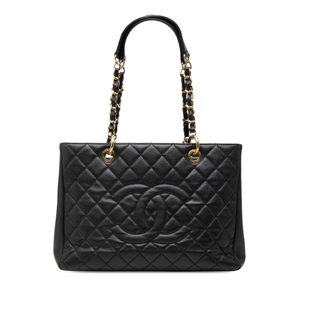 Chanel Caviar Grand Shopping Tote Black Leather Very good - Front View