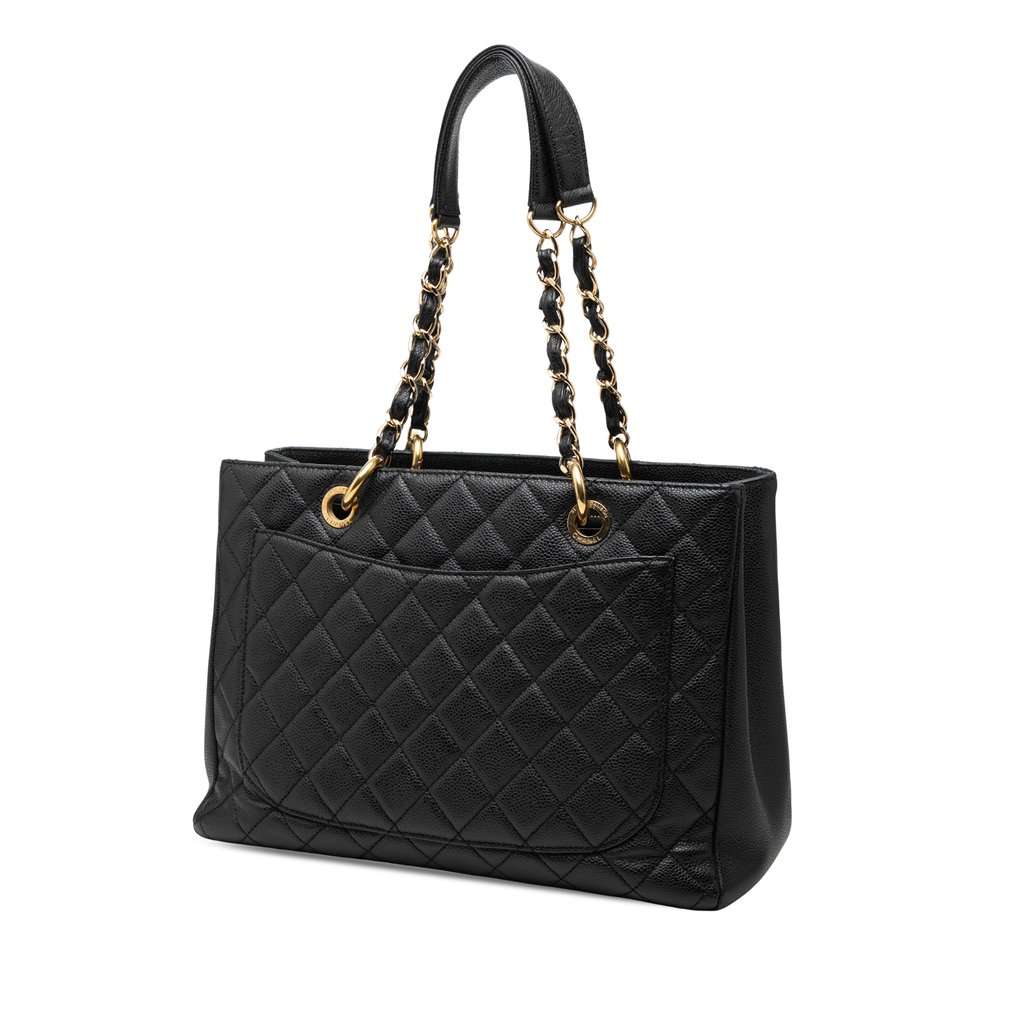 Chanel Caviar Grand Shopping Tote Black Leather Very good - Back View
