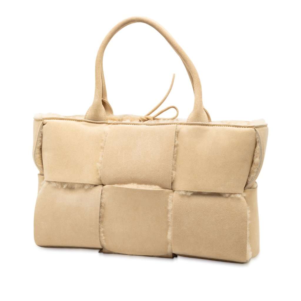 Bottega Veneta Small Suede and Shearling Maxi Intrecciato Arco Tote Brown Leather Very good condition - Back View