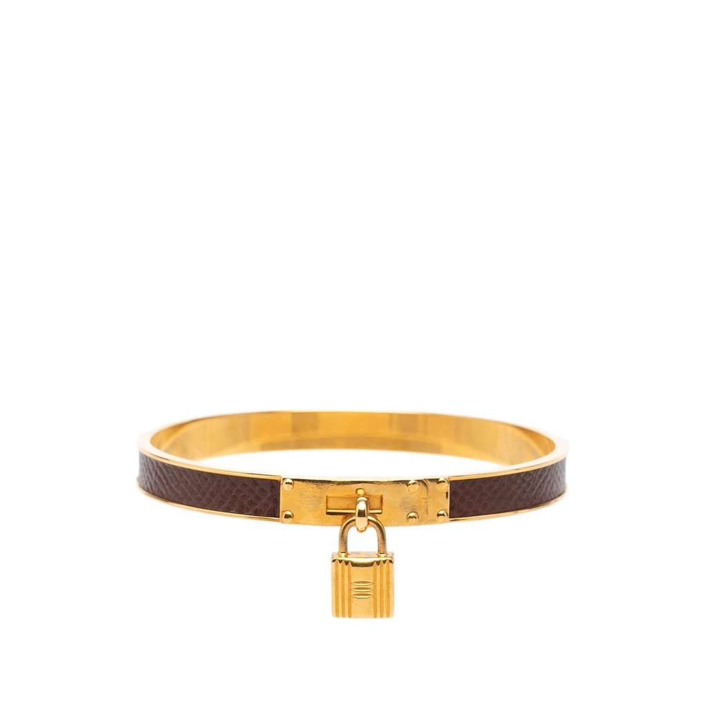 Hermès Gold Plated Epsom Kelly Cadena Lock Bangle Bracelet Gold Metal Very good condition - Front View