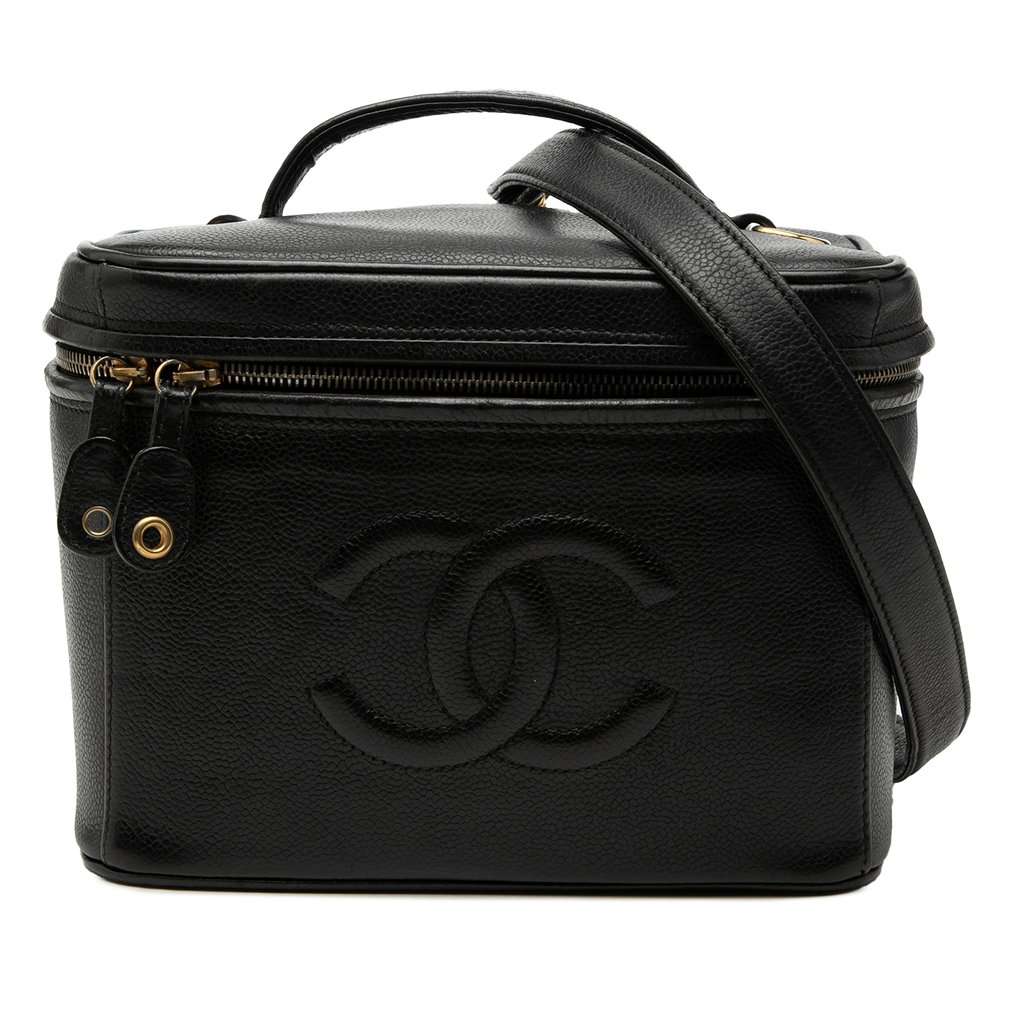 Chanel CC Caviar Vanity Bag Black Leather Good condition - Front View