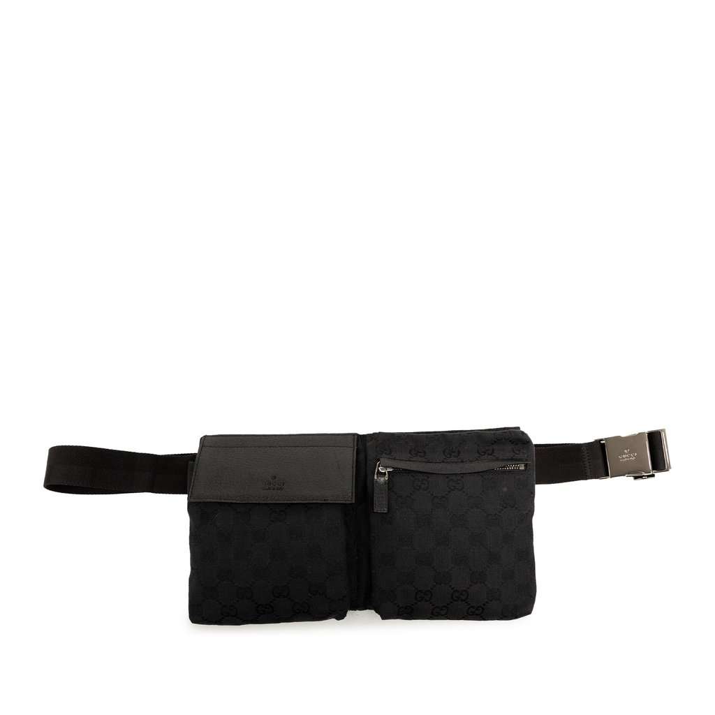 Gucci GG Canvas Double Pocket Belt Bag Black Very good - Front View