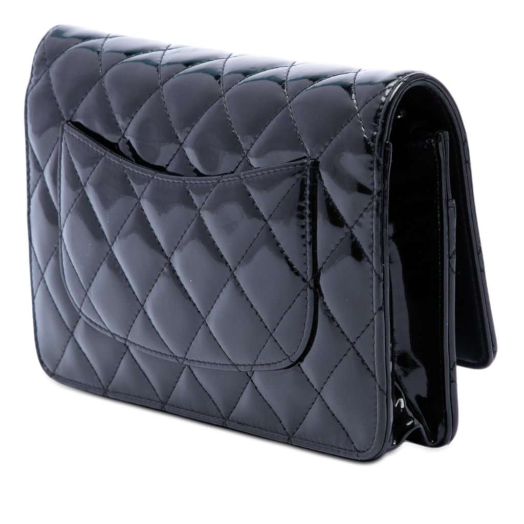 Chanel CC Quilted Patent Wallet On Chain Black Leather Very good condition - Back View