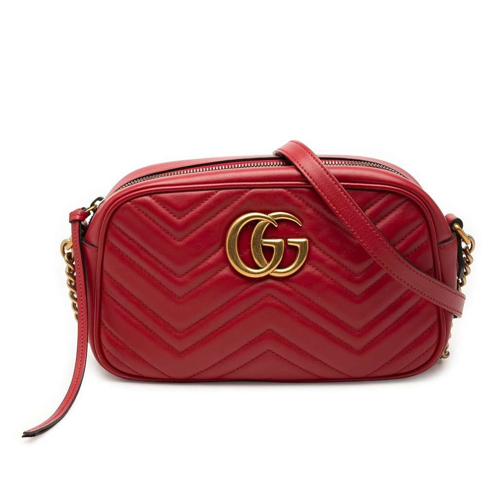 Gucci Small GG Marmont Matelasse Leather Crossbody Red Leather Very good - Front View