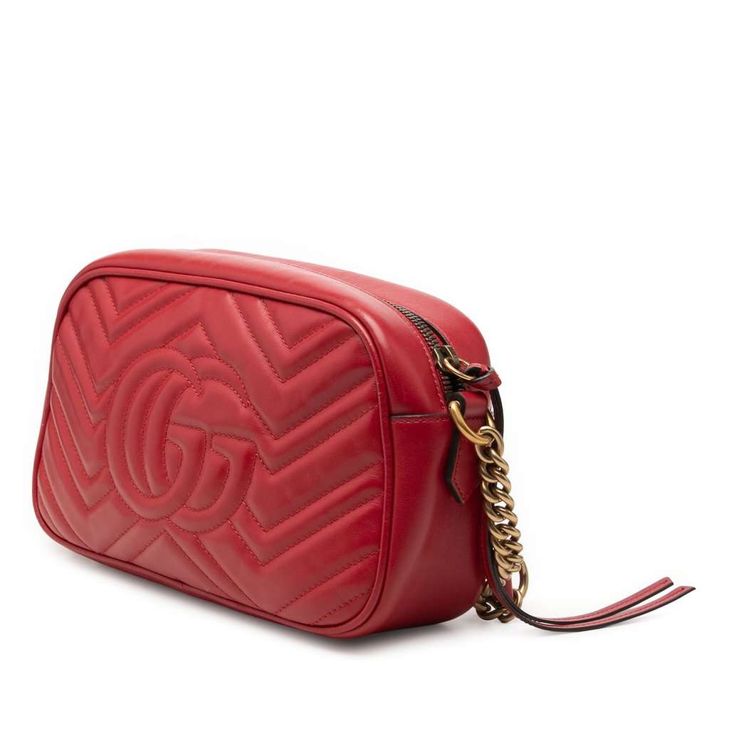 Gucci Small GG Marmont Matelasse Leather Crossbody Red Leather Very good - Back View