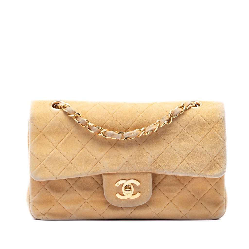 Chanel Small Classic Suede Double Flap Beige Leather Very good - Front View