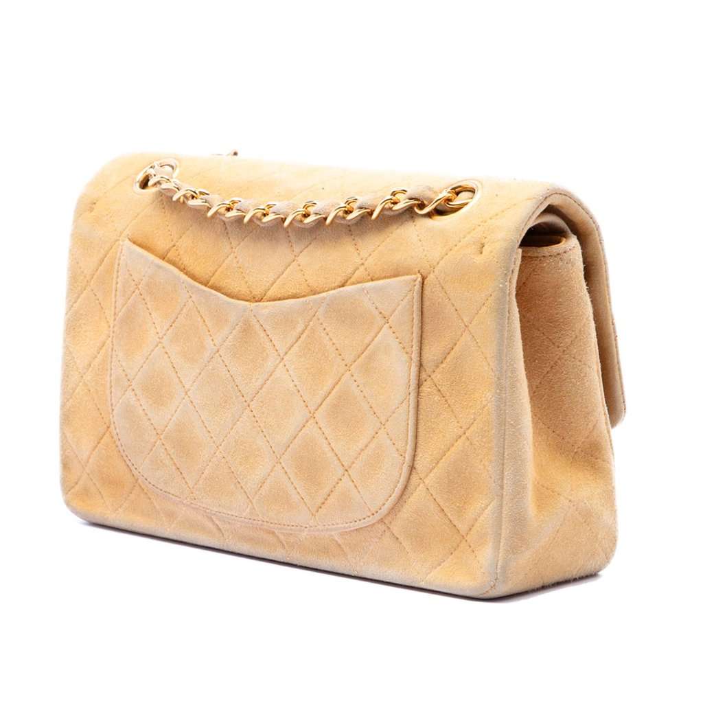 Chanel Small Classic Suede Double Flap Beige Leather Very good - Back View