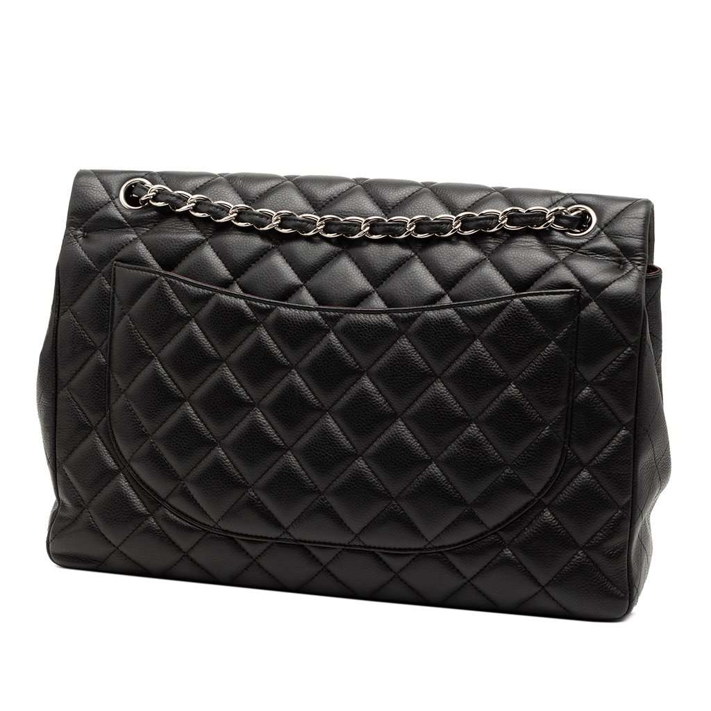 Chanel Maxi Classic Caviar Double Flap Black Leather Very good - Back View
