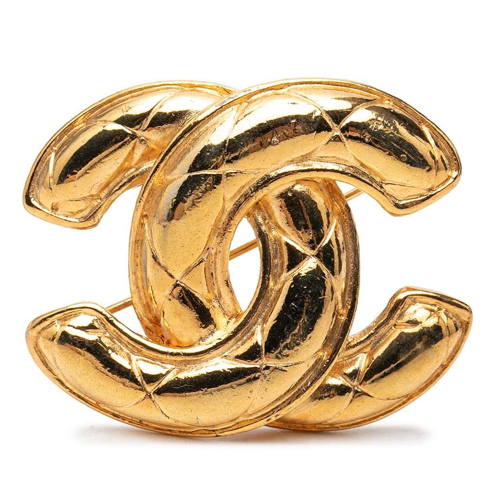 Chanel CC Gold Plated Quilted Brooch Gold Metal Very good condition - Front View