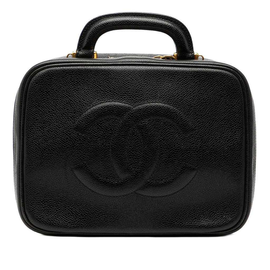 Chanel CC Caviar Vanity Case Black Leather Very good - Front View