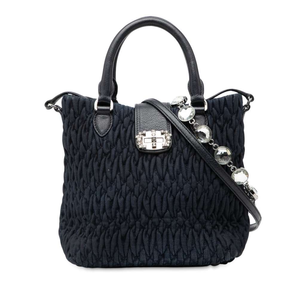 Miu Miu Matelasse Denim Crystal Satchel Blue Very good - Front View