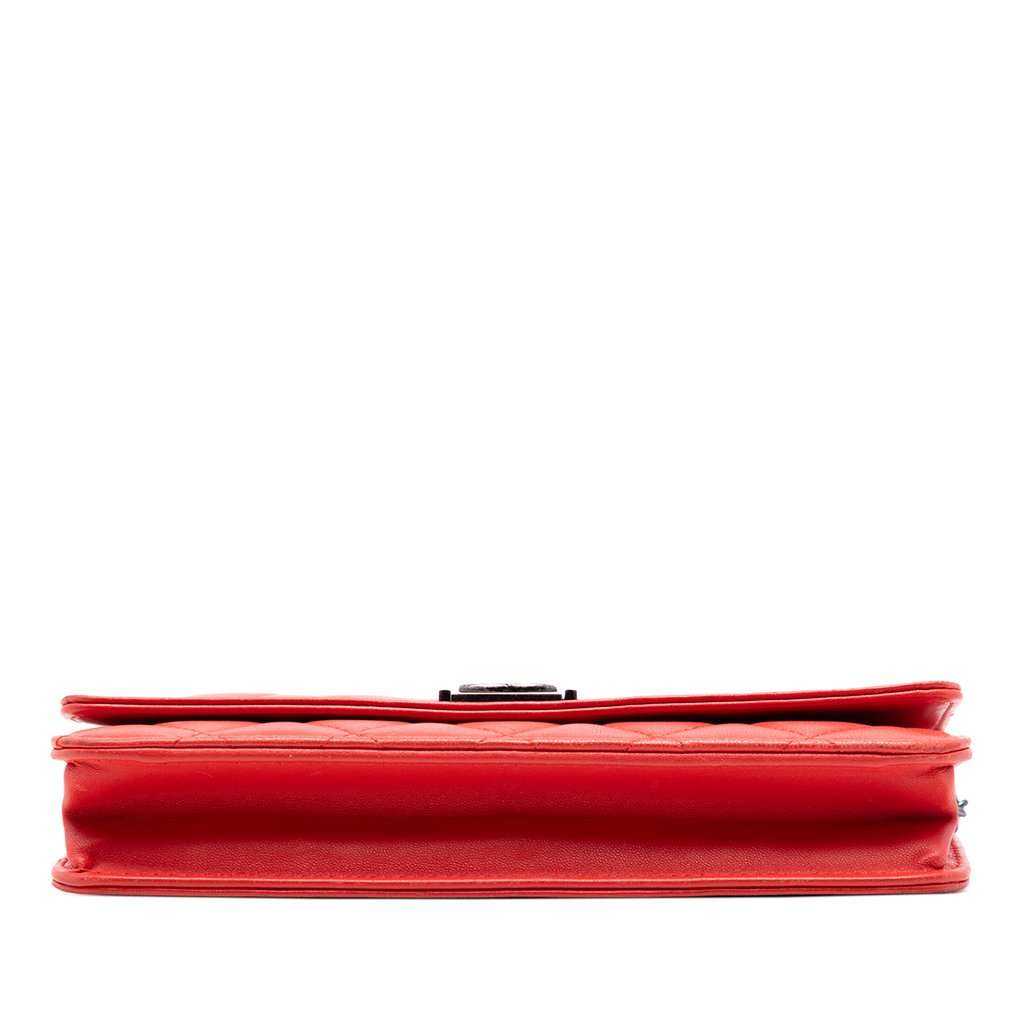 Chanel Quilted Lambskin Boy Wallet On Chain Red Leather Very good condition - Inside View