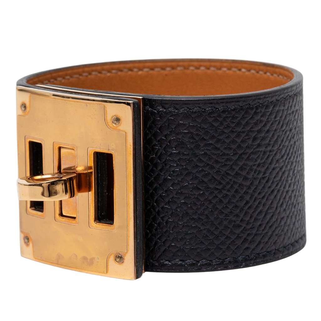 Hermès Epsom and Gold Plated Kelly Extreme Dog Bracelet Black Leather Very good condition - Back View