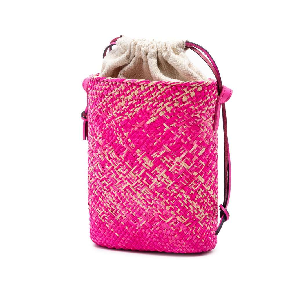 Loewe Paulas Ibiza Raffia Anagram Square Pocket Bucket Bag Pink Very good condition - Back View