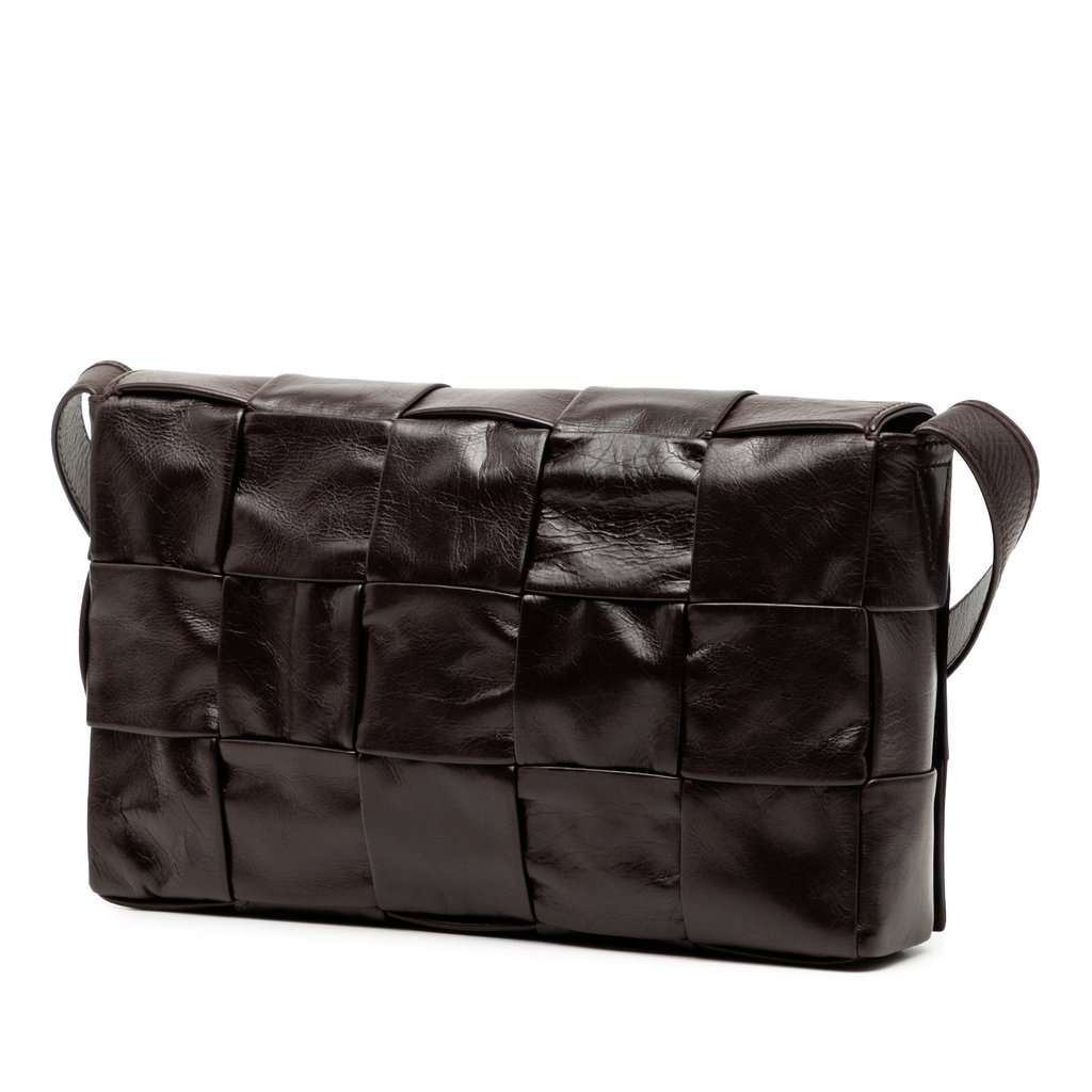 Bottega Veneta Paper Calfskin Intrecciato Cassette Crossbody Brown Leather Very good - Back View