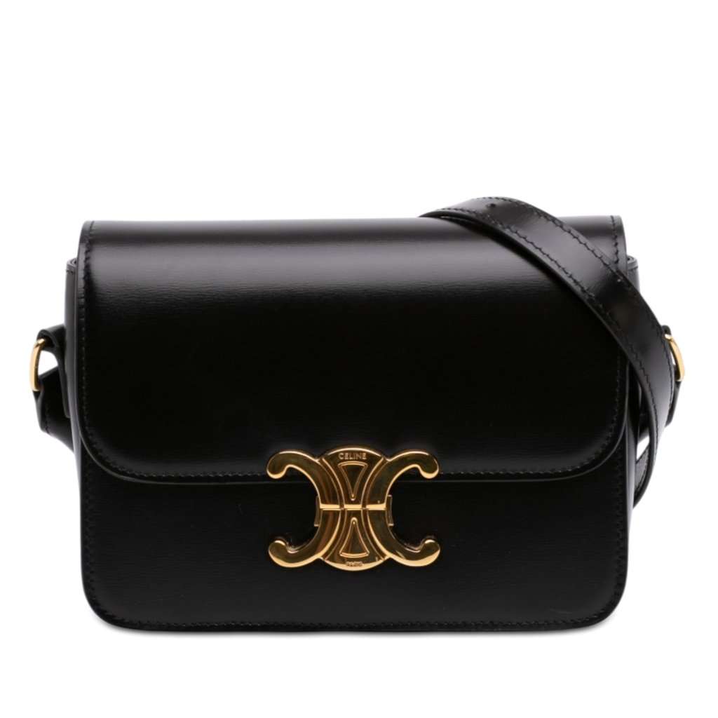 Celine Teen Shiny Calfskin Triomphe Crossbody Black Leather Very good - Front View