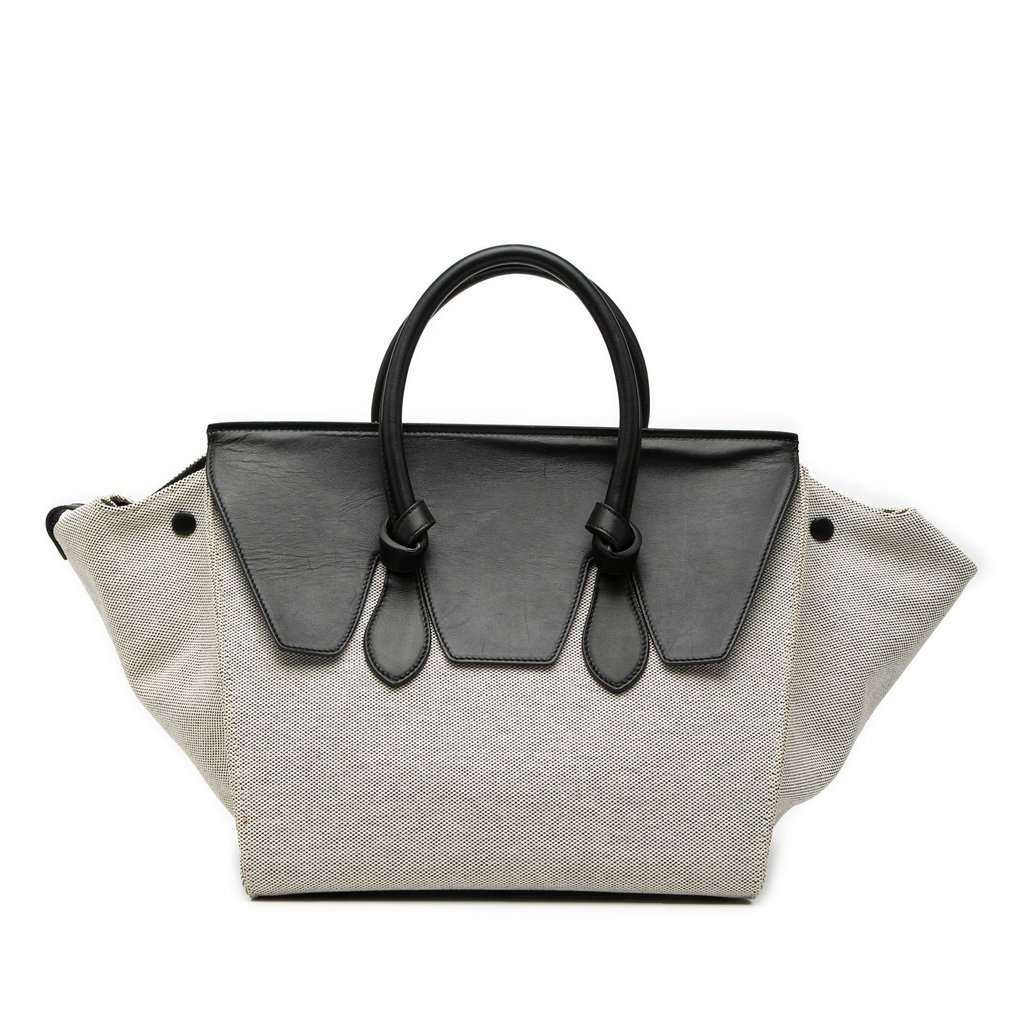Celine Small Bicolor Canvas and Calfskin Tie Knot Handbag Grey Very good condition - Front View