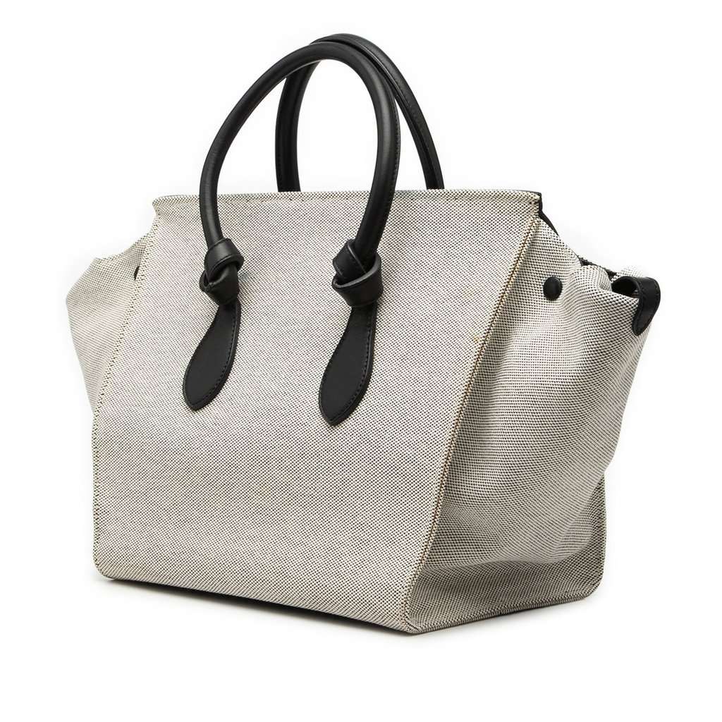 Celine Small Bicolor Canvas and Calfskin Tie Knot Handbag Grey Very good condition - Back View
