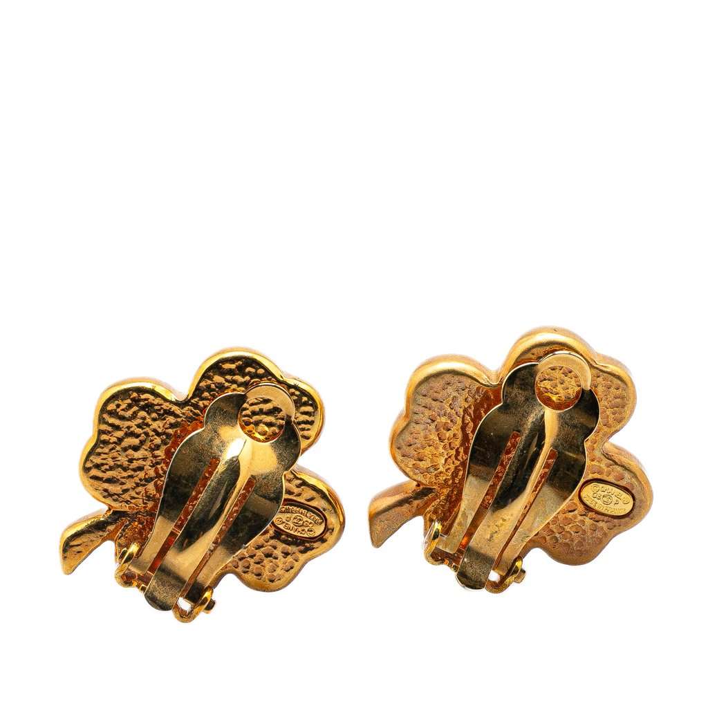 Chanel Gold Plated Enamel Clover Clip On Earrings Pink Very good condition - Back View