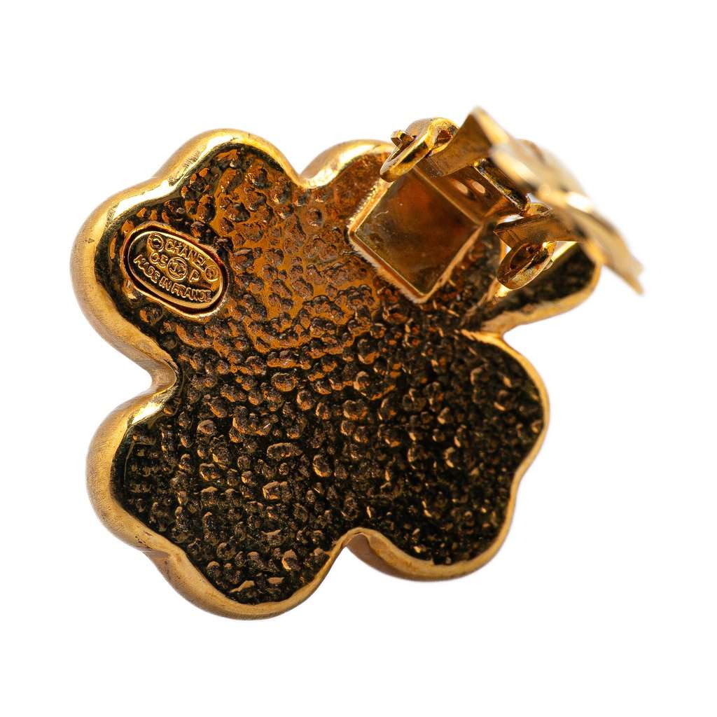 Chanel Gold Plated Enamel Clover Clip On Earrings Pink Very good condition - Inside View