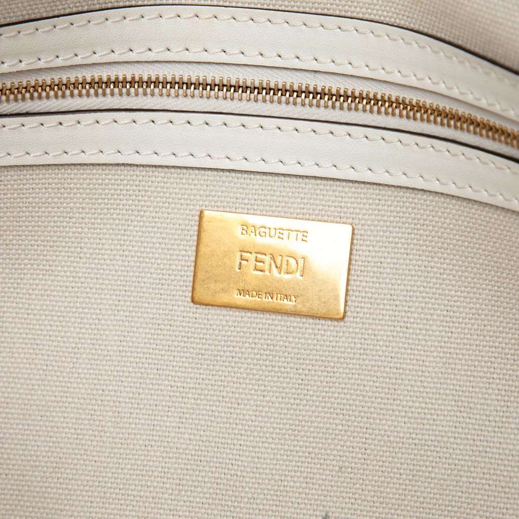 Fendi Zucca Embroidered Canvas Baguette Satchel White Very good condition - Box View
