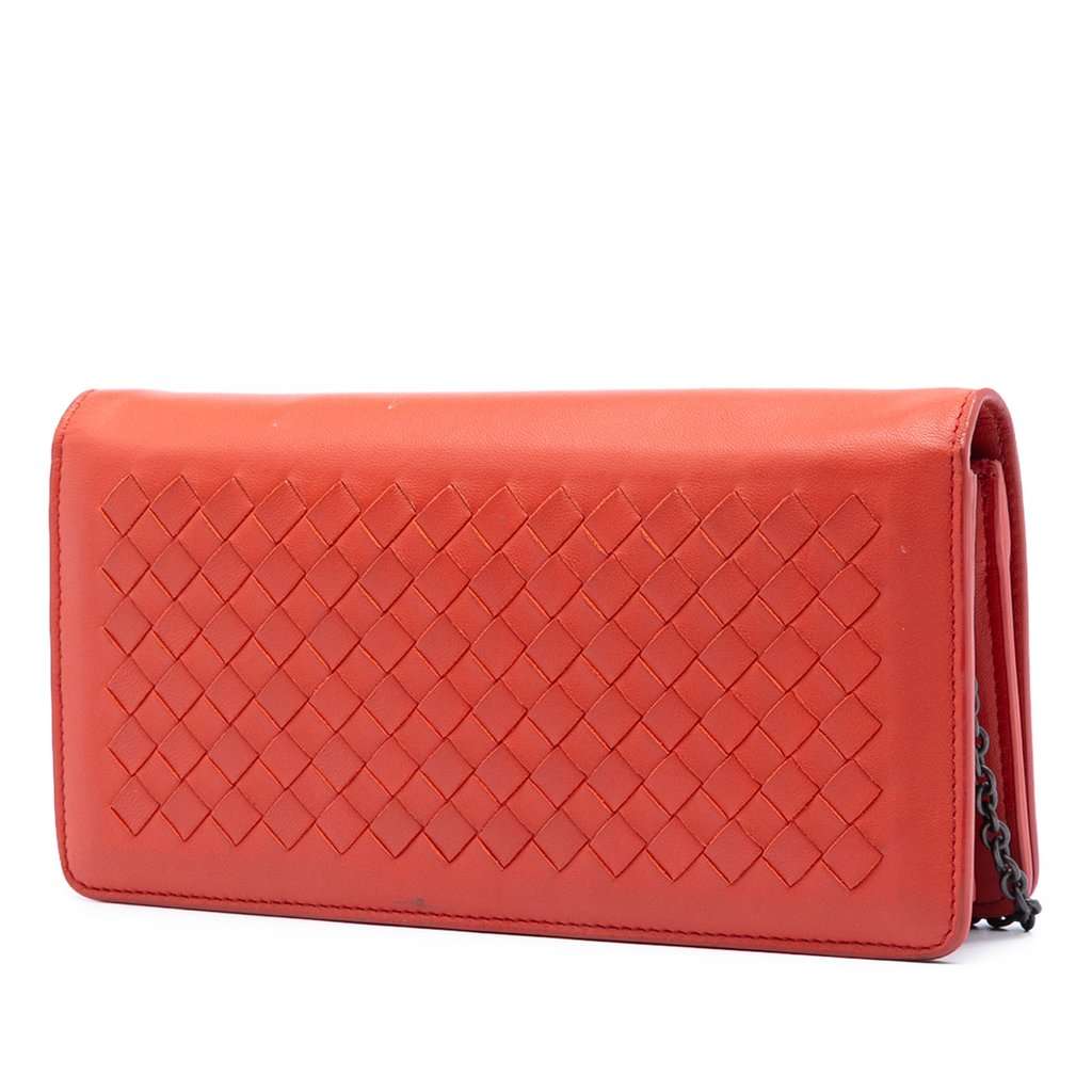 Bottega Veneta Nappa Intrecciato Continental Wallet on Chain Orange Leather Very good condition - Back View