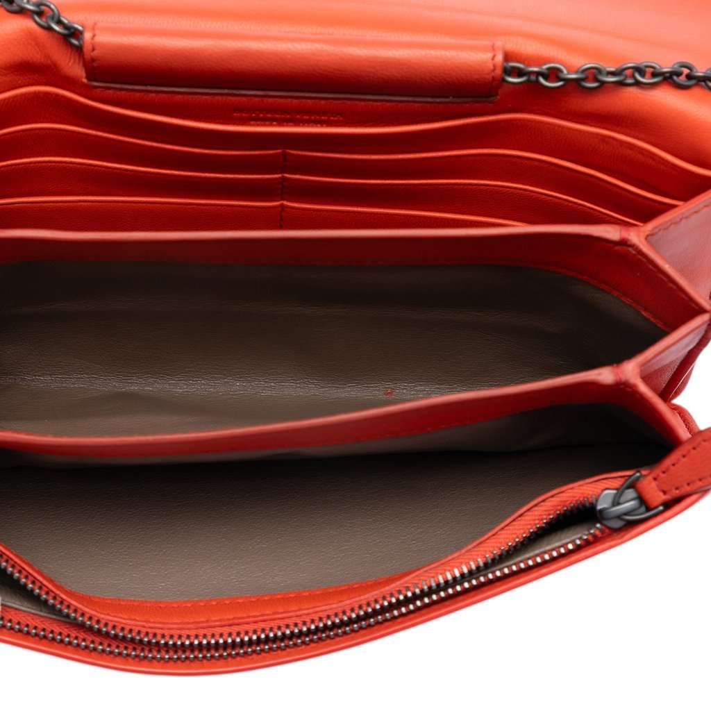 Bottega Veneta Nappa Intrecciato Continental Wallet on Chain Orange Leather Very good condition - Model View