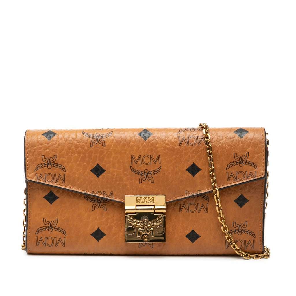 MCM Visetos Coated Canvas Patricia Wallet on Chain Brown Very good condition - Front View